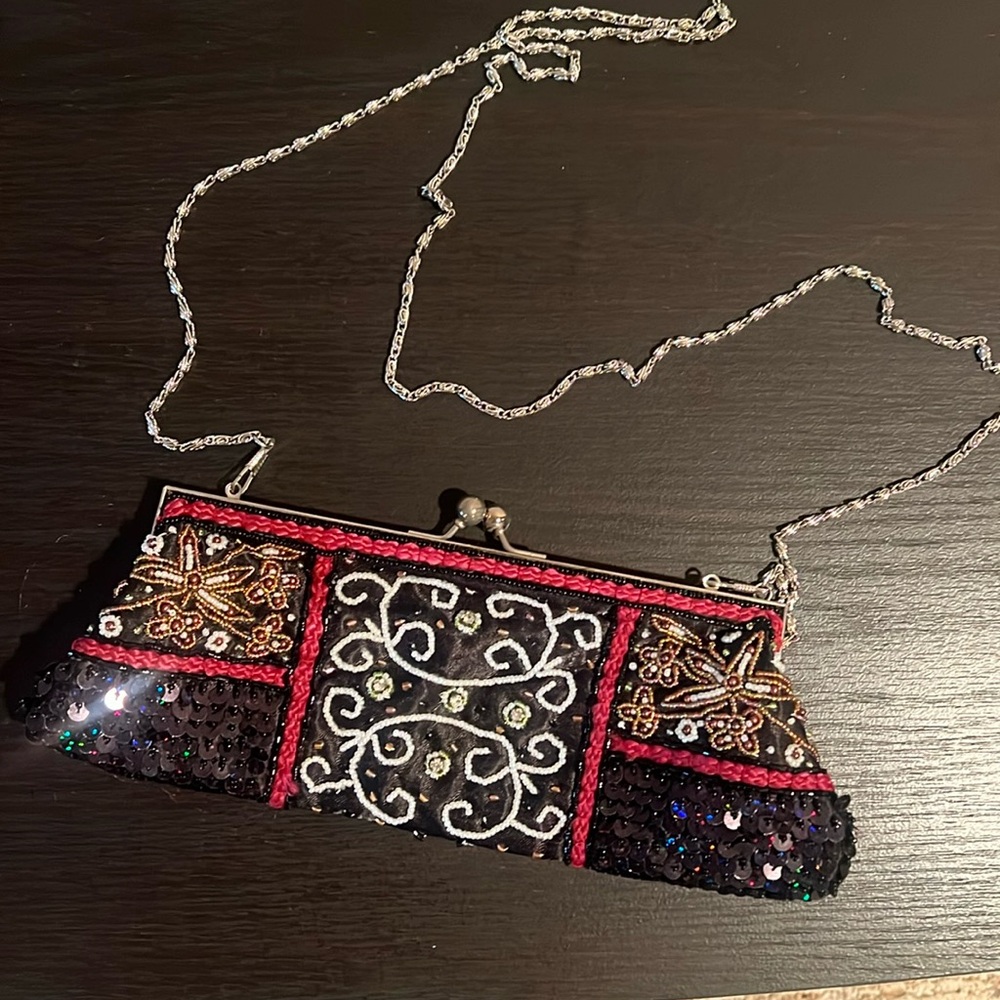 Beaded Black Multi Vintage Clutch Purse Evening